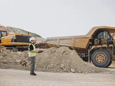 Trabajador de cantera revisa maquinaria